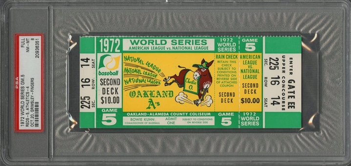 1972 World Series Game 5 Full Ticket (PSA/DNA NM-MT 8)